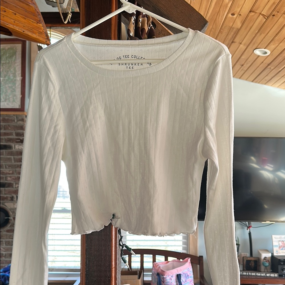 Aero XL White Cropped Long Sleeve Top